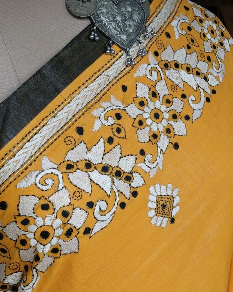Cotton Kantha Saree from Santiniketan – (KNCS1042) - Image 4