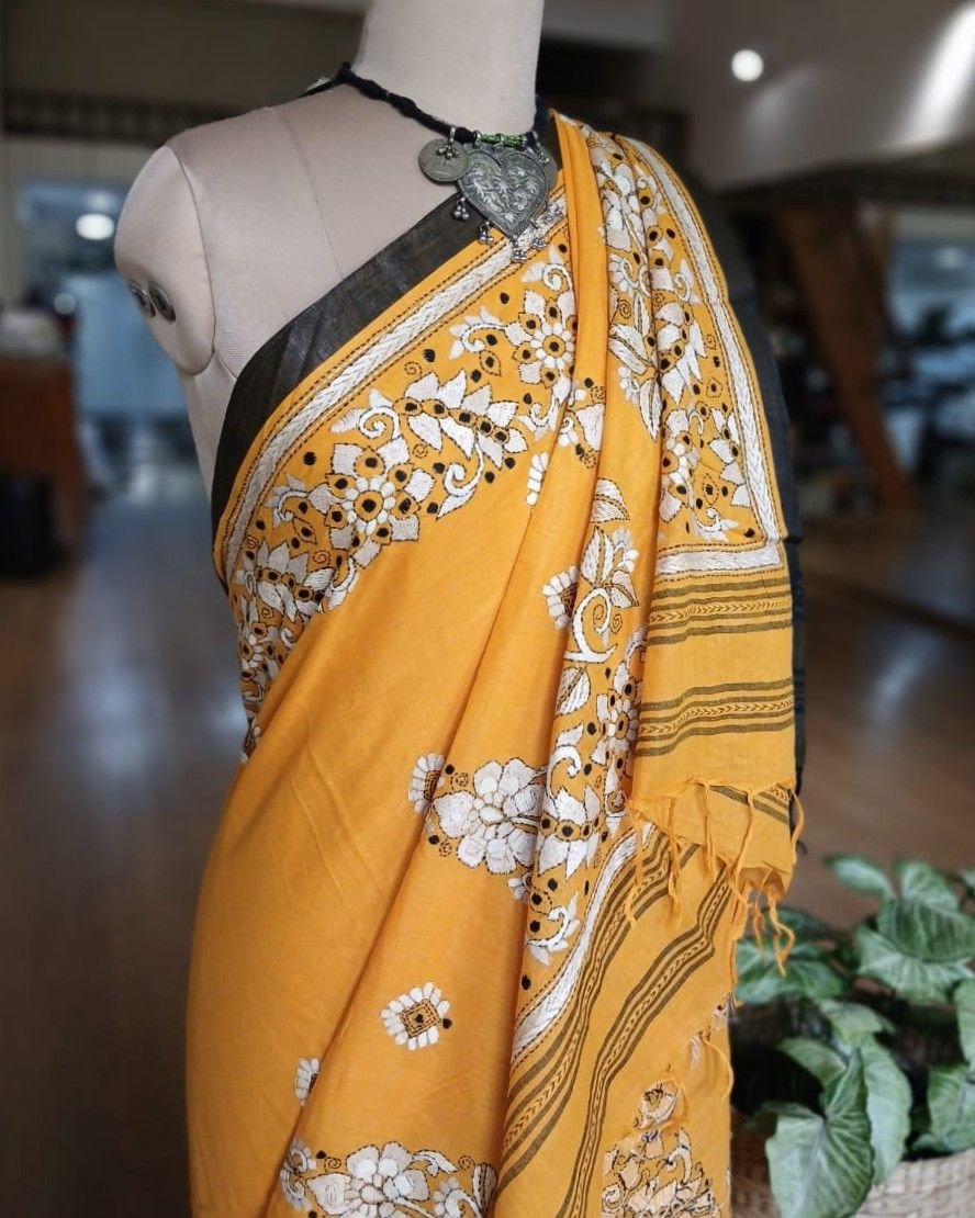 Cotton Kantha Saree from Santiniketan – (KNCS1042) - Image 5