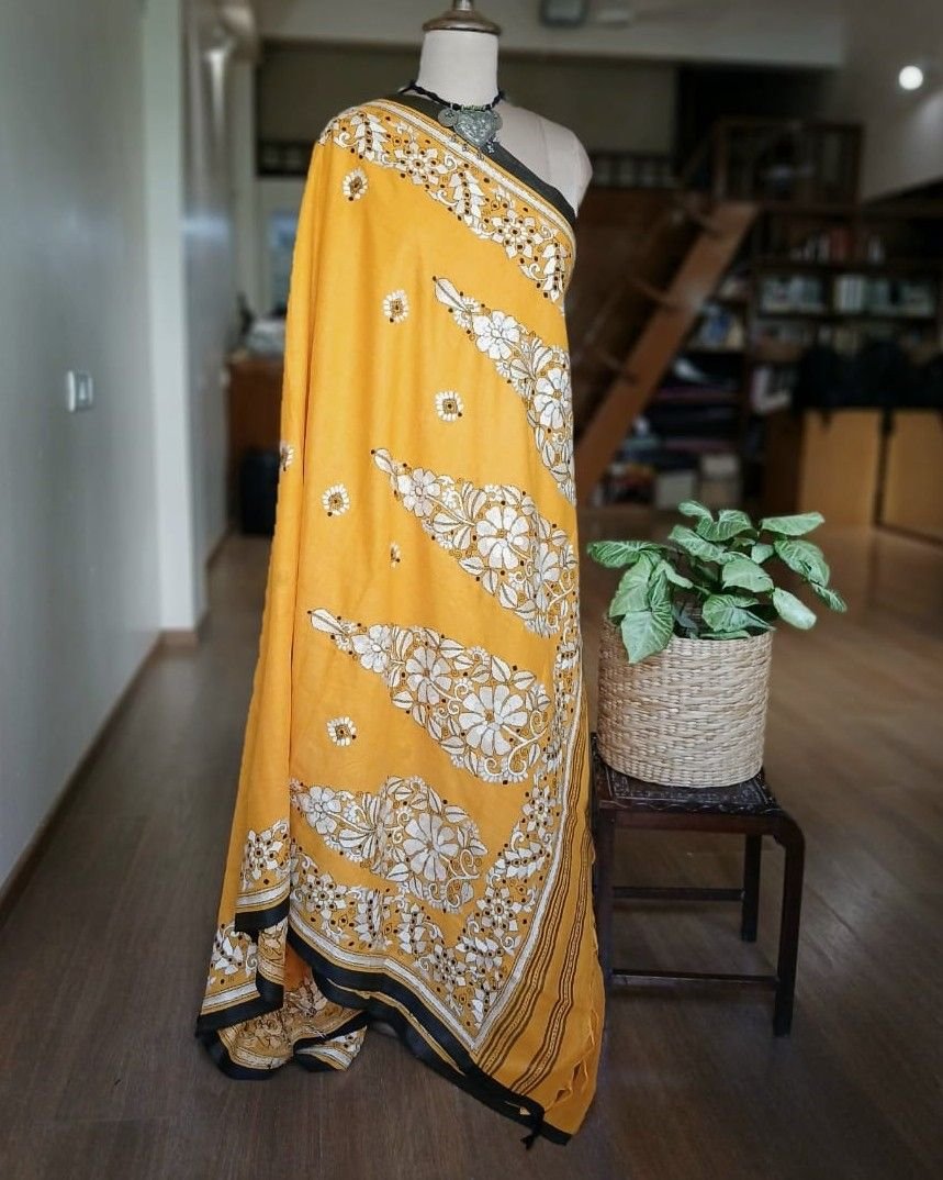 Cotton Kantha Saree from Santiniketan – (KNCS1042) - Image 6