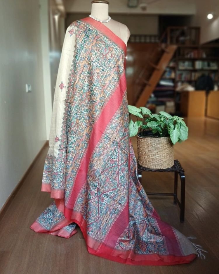 Madhubani on Tussar Silk – (MADT0013) - Image 8