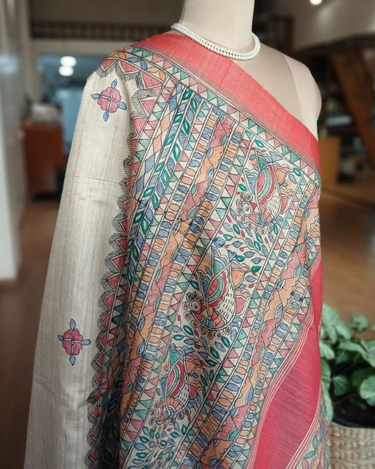 Madhubani on Tussar Silk – (MADT0013) - Image 9