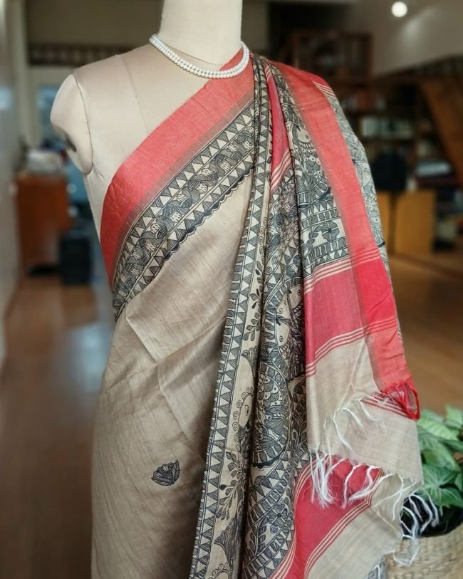 Madhubani on Tussar Silk – (MADT0015) - Image 6