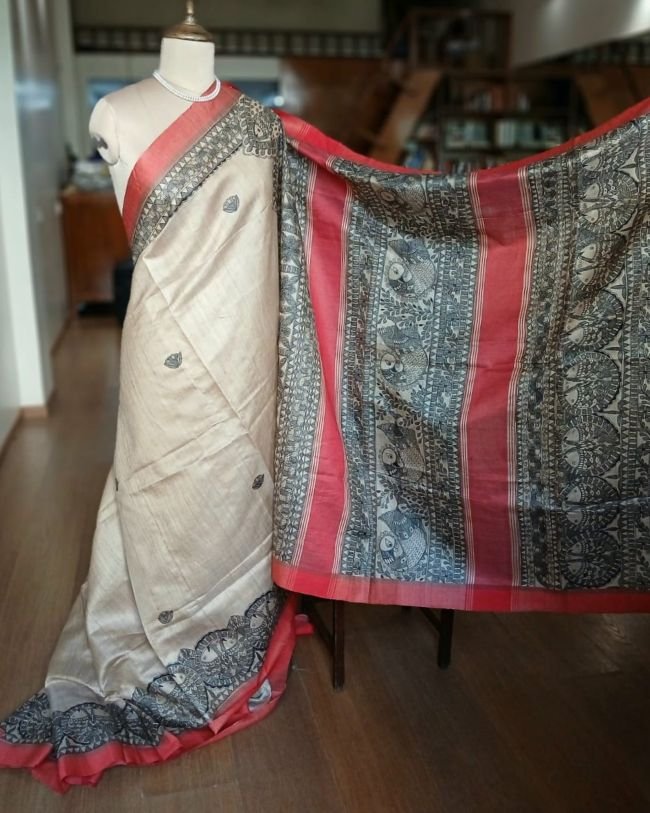 Madhubani on Tussar Silk – (MADT0015) - Image 3