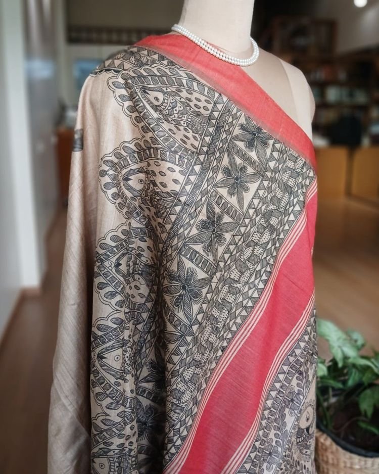 Madhubani on Tussar Silk – (MADT0015) - Image 9