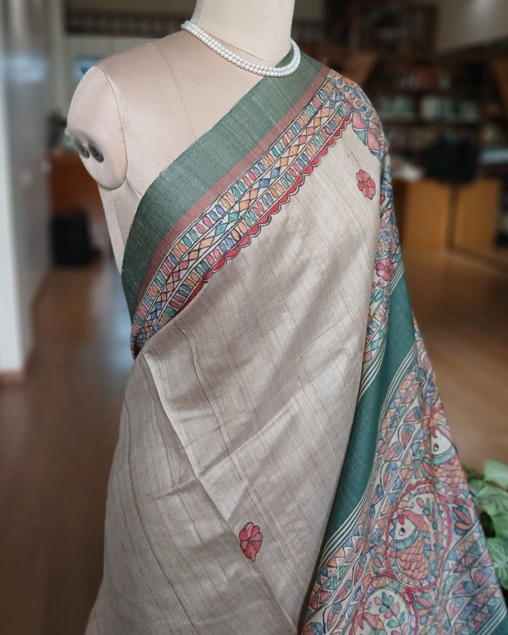 Madhubani on Tussar Silk – (MADT0016) - Image 4