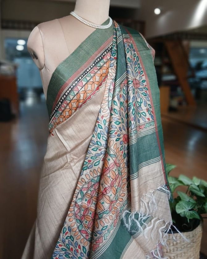 Madhubani on Tussar Silk – (MADT0019) - Image 6