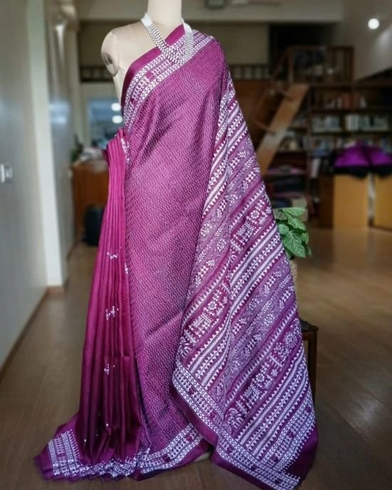 Santiniketan Kantha Saree in pure Bisnupuri Silk – (SNBK1048)