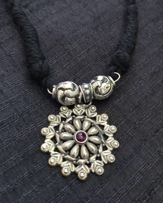 Silver Jhumkas and Pendant Set - (SJPS0001) - Image 3