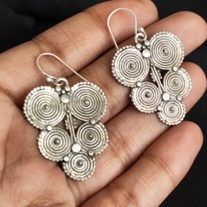 Five-Circle Silver danglers handmade in Jaipur- (STDS0010)