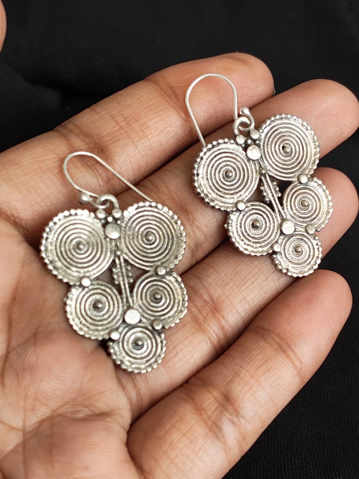 Five-Circle Silver danglers handmade in Jaipur- (STDS0010)