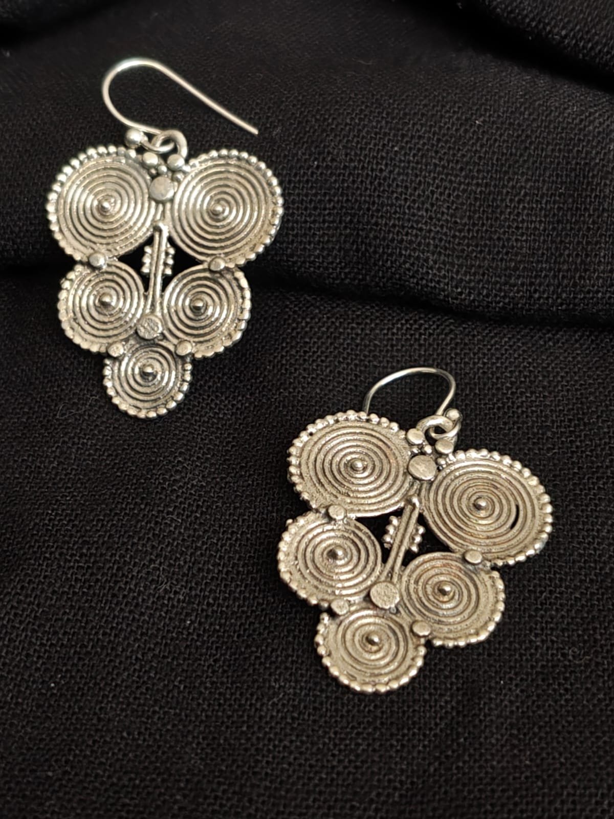 Five-Circle Silver danglers handmade in Jaipur- (STDS0010) - Image 2