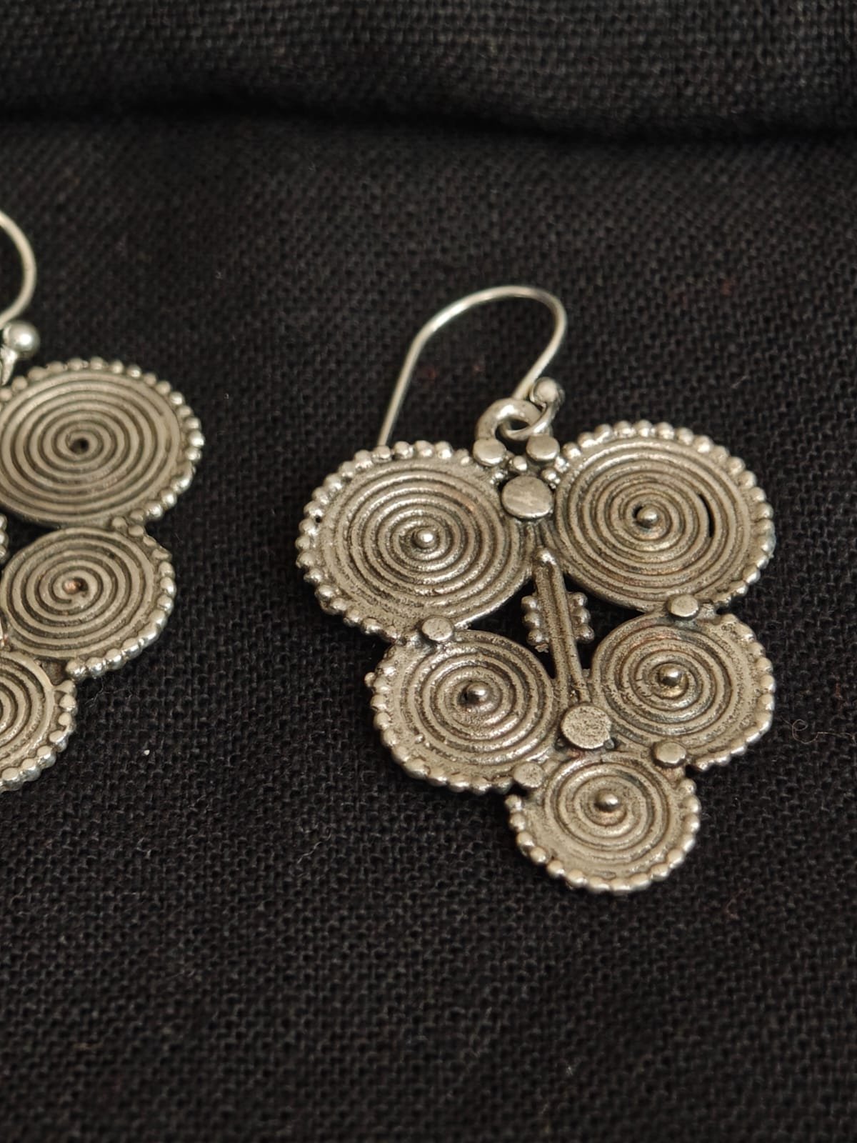 Five-Circle Silver danglers handmade in Jaipur- (STDS0010) - Image 3