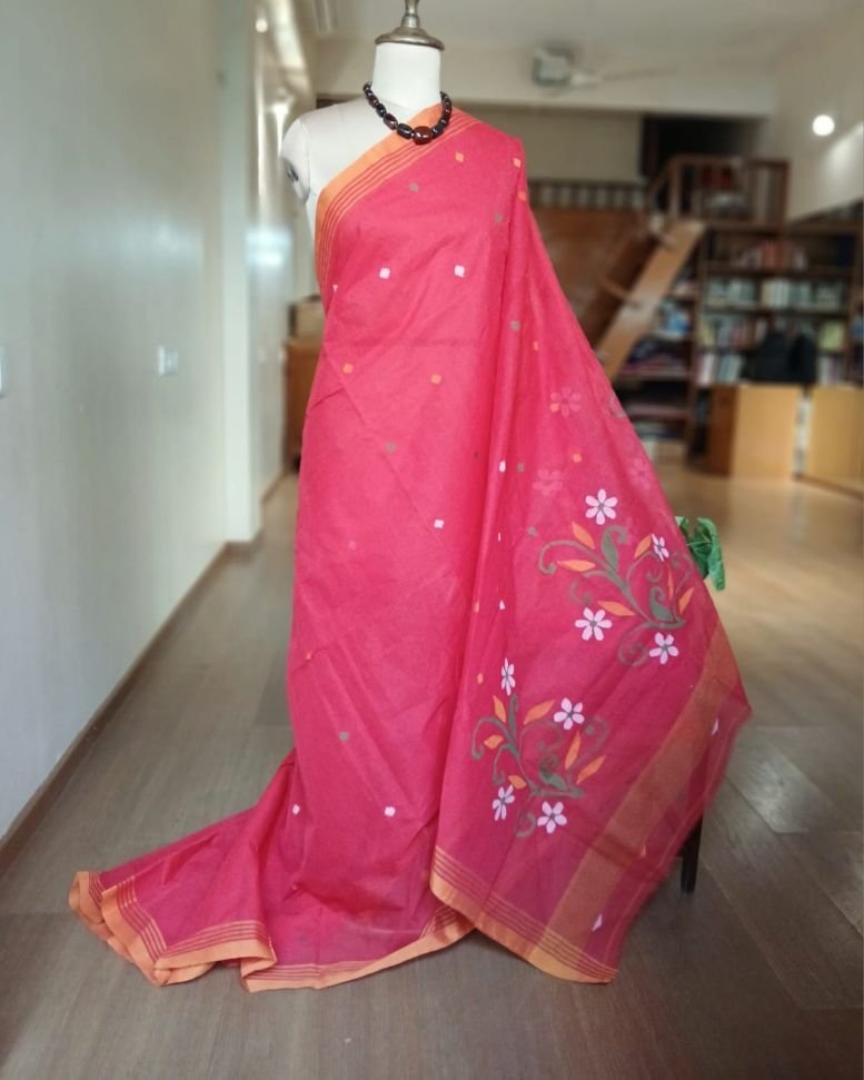 Crisp Cotton Hand Jamdani from Phulia in West Bengal – (CCHJ0014) - Image 2