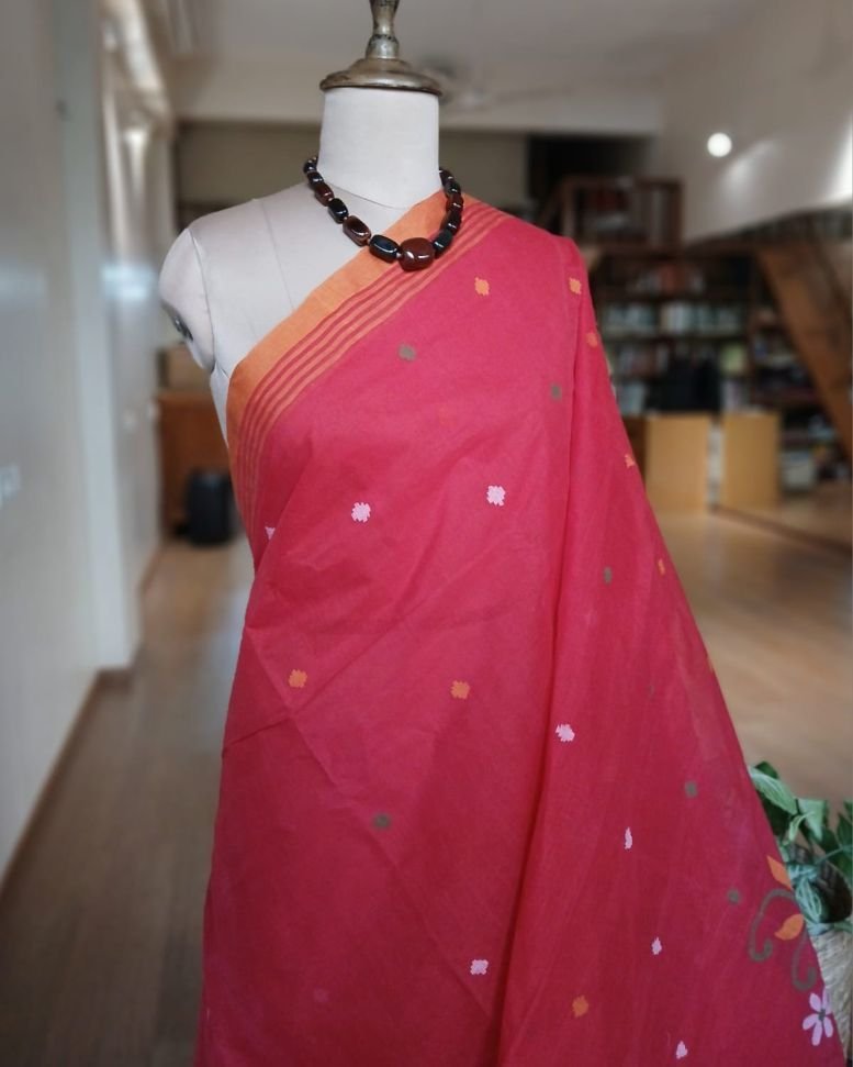 Crisp Cotton Hand Jamdani from Phulia in West Bengal – (CCHJ0014) - Image 3