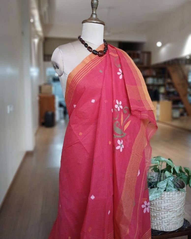 Crisp Cotton Hand Jamdani from Phulia in West Bengal – (CCHJ0014)