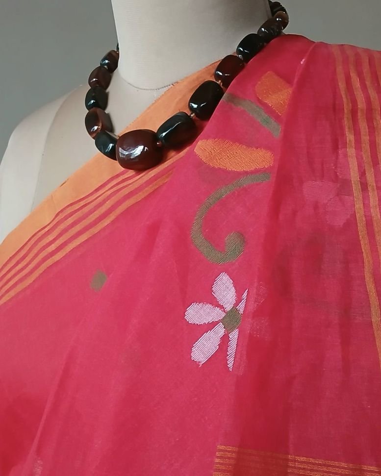 Crisp Cotton Hand Jamdani from Phulia in West Bengal – (CCHJ0014) - Image 5