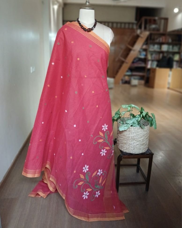 Crisp Cotton Hand Jamdani from Phulia in West Bengal – (CCHJ0014) - Image 6