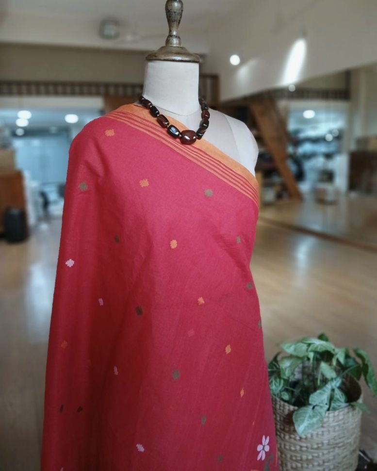 Crisp Cotton Hand Jamdani from Phulia in West Bengal – (CCHJ0014) - Image 7