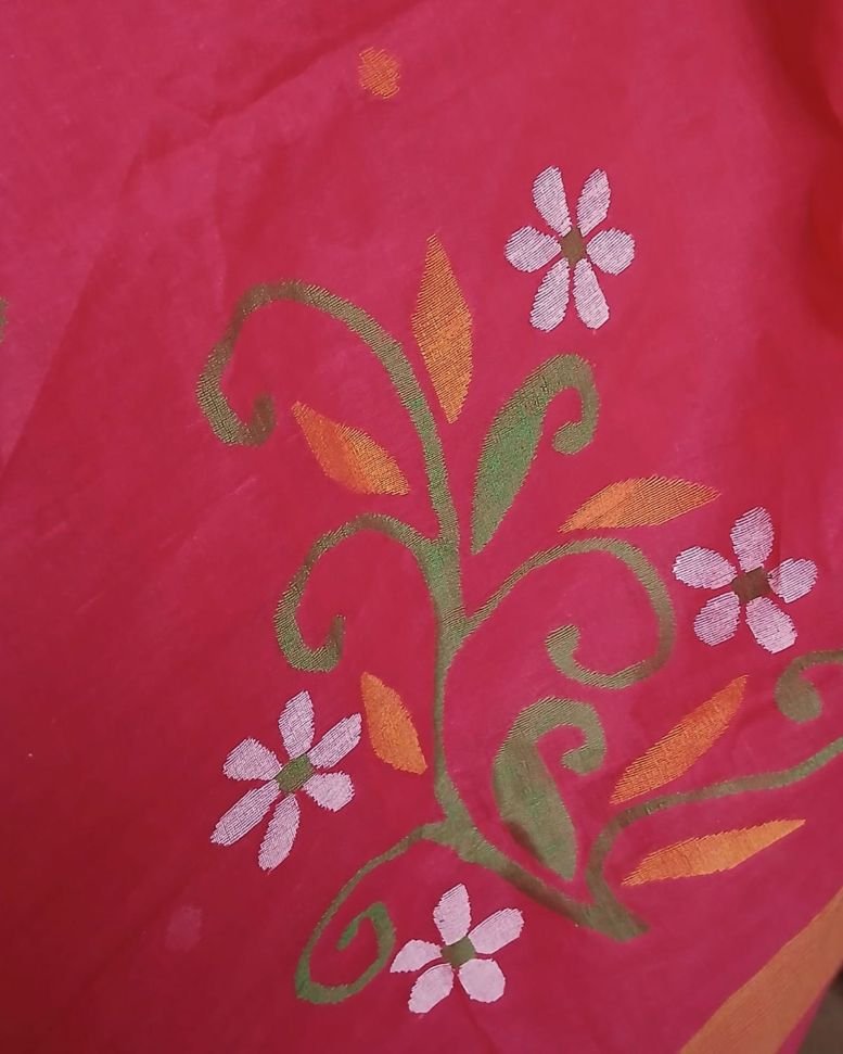 Crisp Cotton Hand Jamdani from Phulia in West Bengal – (CCHJ0014) - Image 8