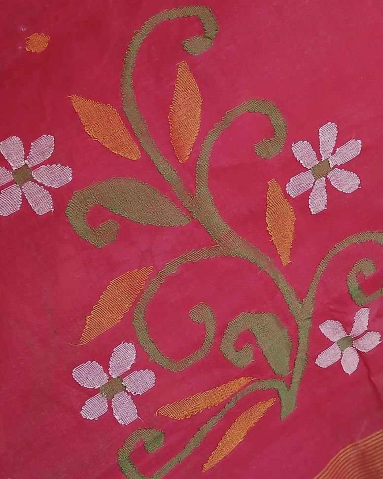Crisp Cotton Hand Jamdani from Phulia in West Bengal – (CCHJ0014) - Image 9