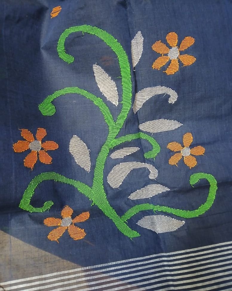 Crisp Cotton Hand Jamdani from Phulia in West Bengal – (CCHJ0013) - Image 4
