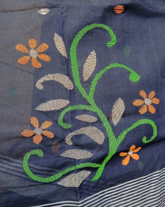 Crisp Cotton Hand Jamdani from Phulia in West Bengal – (CCHJ0013) - Image 5