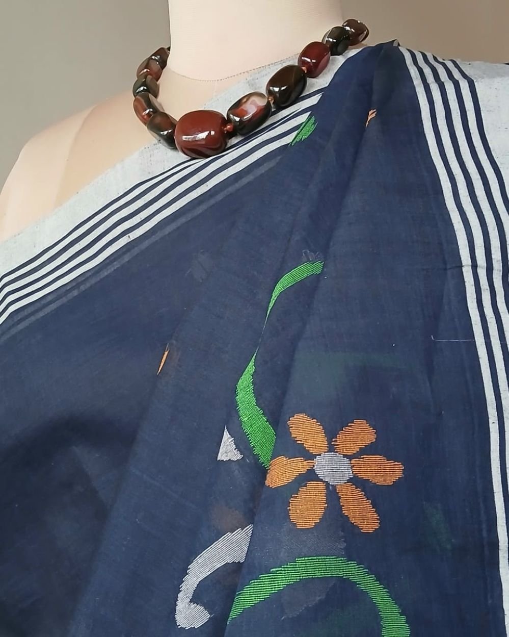 Crisp Cotton Hand Jamdani from Phulia in West Bengal – (CCHJ0013) - Image 7