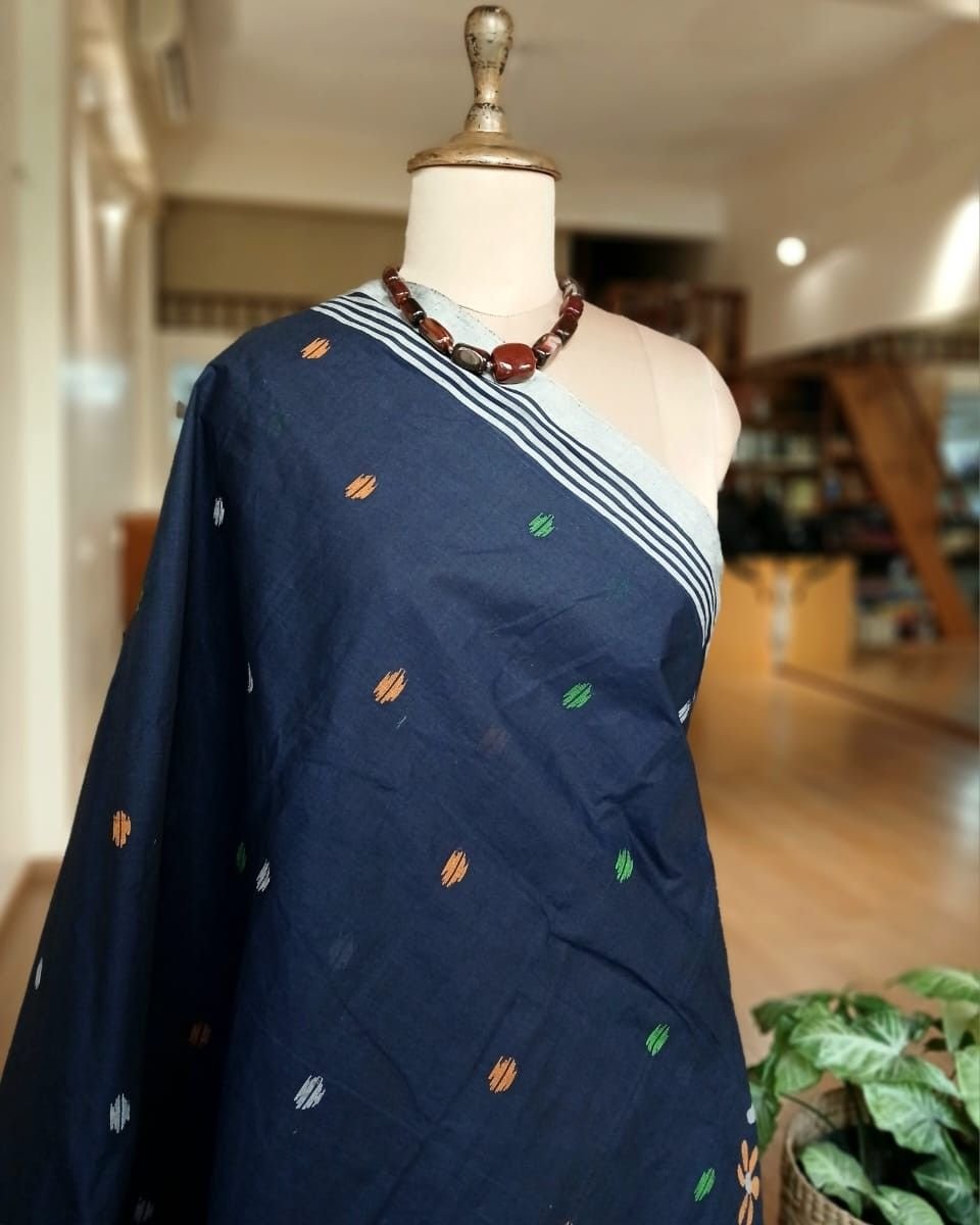 Crisp Cotton Hand Jamdani from Phulia in West Bengal – (CCHJ0013) - Image 9