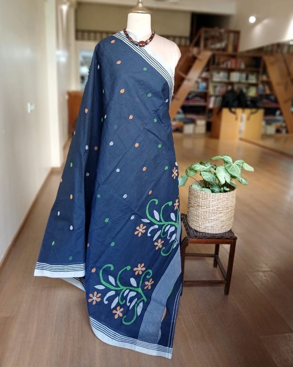 Crisp Cotton Hand Jamdani from Phulia in West Bengal – (CCHJ0013) - Image 8