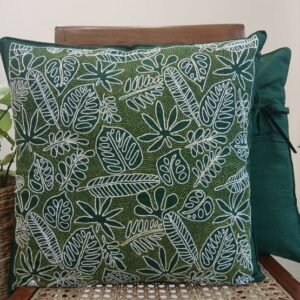 Set of 2 Tropical Fern Leaf Reverse Kantha Cushion Covers –(CUSH0074)