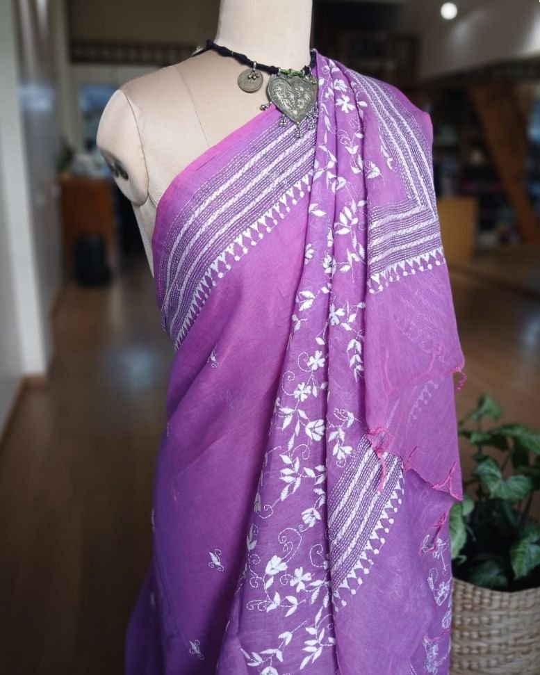Cotton Kantha Saree from Santiniketan – (KNCS1051) - Image 3