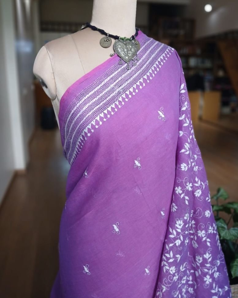 Cotton Kantha Saree from Santiniketan – (KNCS1051) - Image 8