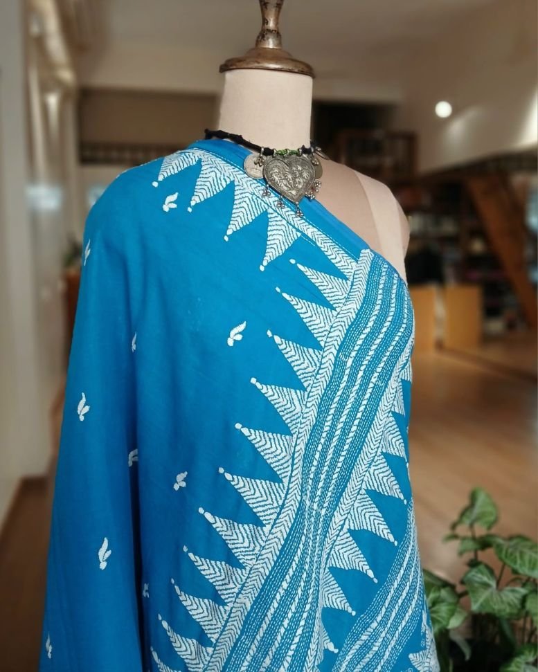 Cotton Kantha Saree from Santiniketan – (KNCS1048) - Image 3