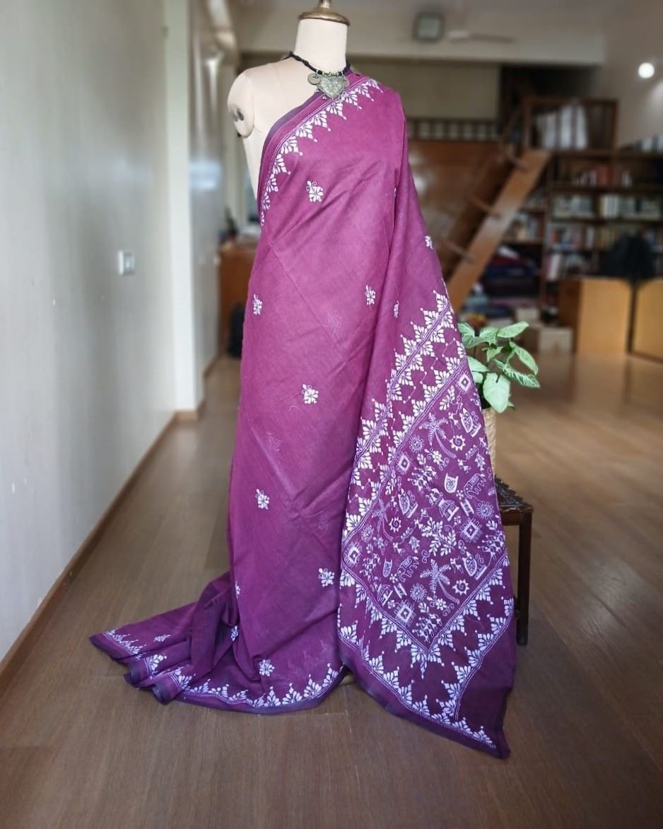 Cotton Kantha Saree from Santiniketan – (KNCS1053)