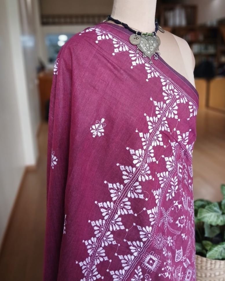 Cotton Kantha Saree from Santiniketan – (KNCS1053) - Image 6