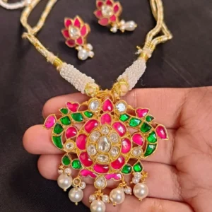 Kundan Jewellery Set in 92.5 Silver with Gold Plating - (KJSS0004)