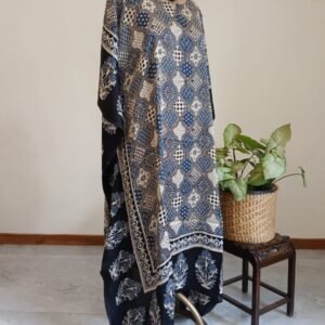 Long Kaftan-style dress in Natural dyes Ajrakh modal silk -(LKSD0003)