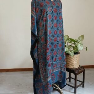 Long Kaftan-style dress in Natural dyes Ajrakh modal silk -(LKSD0004)