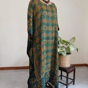 Long Kaftan-style dress in Natural dyes Ajrakh modal silk -(LKSD0005)