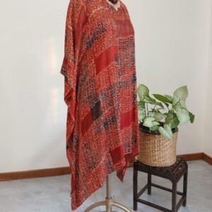 Short Kaftan-style dress in Natural dyes Ajrakh modal silk -(LKSD0009)