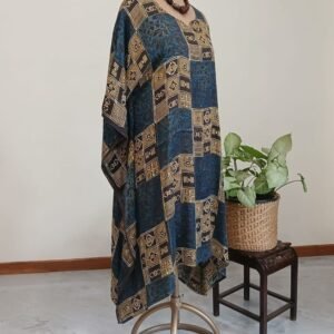 Short Kaftan-style dress in Natural dyes Ajrakh modal silk -(LKSD0008)