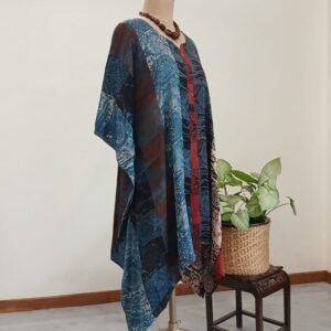 Short Kaftan-style dress in Natural dyes Ajrakh modal silk -(LKSD0010)
