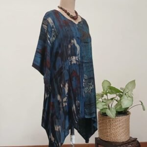 Short Kaftan-style dress in Natural dyes Ajrakh modal silk -(LKSD0012)