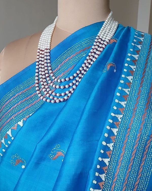 Santiniketan Kantha Saree in pure Bisnupuri Silk – (SNBK1057) - Image 10