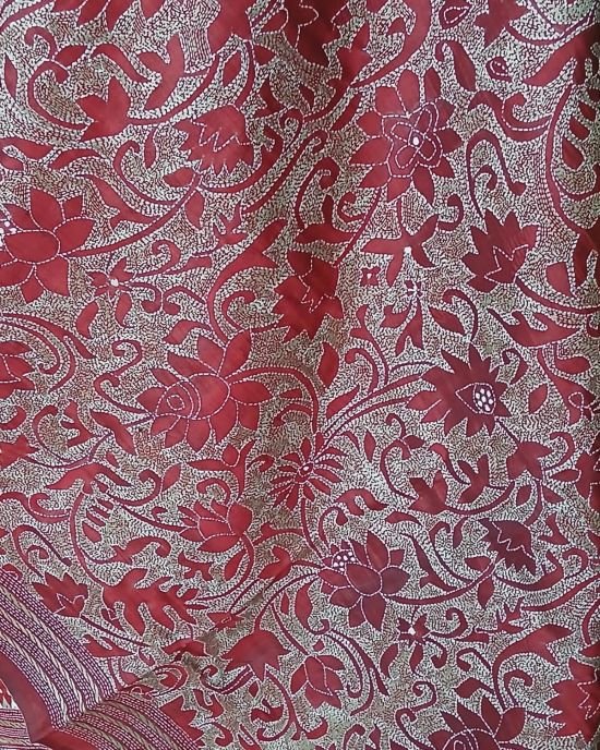 Santiniketan Kantha Saree in pure Bisnupuri Silk – (SNBK1058) - Image 5