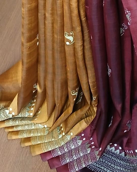 Santiniketan Kantha Saree in pure Bisnupuri Silk – (SNBK1063) - Image 6