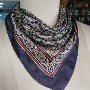 Small Size Square Scarf in Ajrakh Natural Dyes - (SSAS0003)