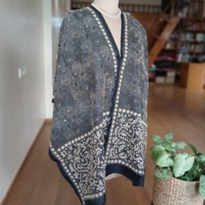 Tussar silk stole with kantha hand-embroidery, made in Santiniketan – (TSSK0013)