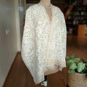 Tussar silk stole with kantha hand-embroidery, made in Santiniketan – (TSSK0009)