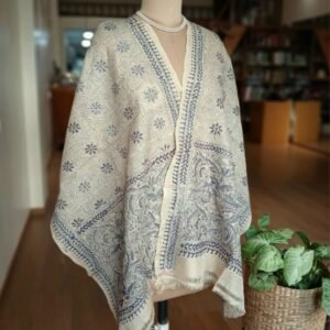 Tussar silk stole with kantha hand-embroidery, made in Santiniketan – (TSSK0014)